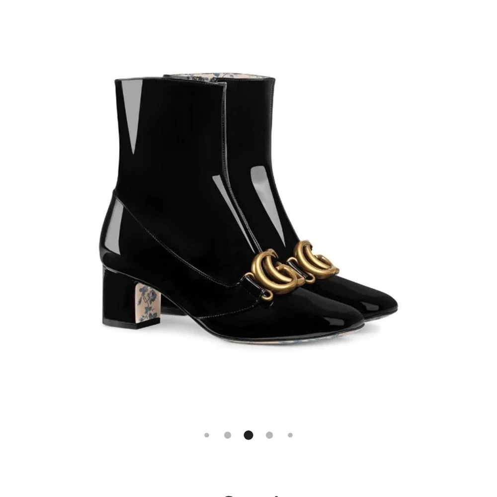 GUCCI 100% authentic,Bootie Leather Vitello Vernice, soft Nero Marmont, GG NWT - Picture 8 of 16